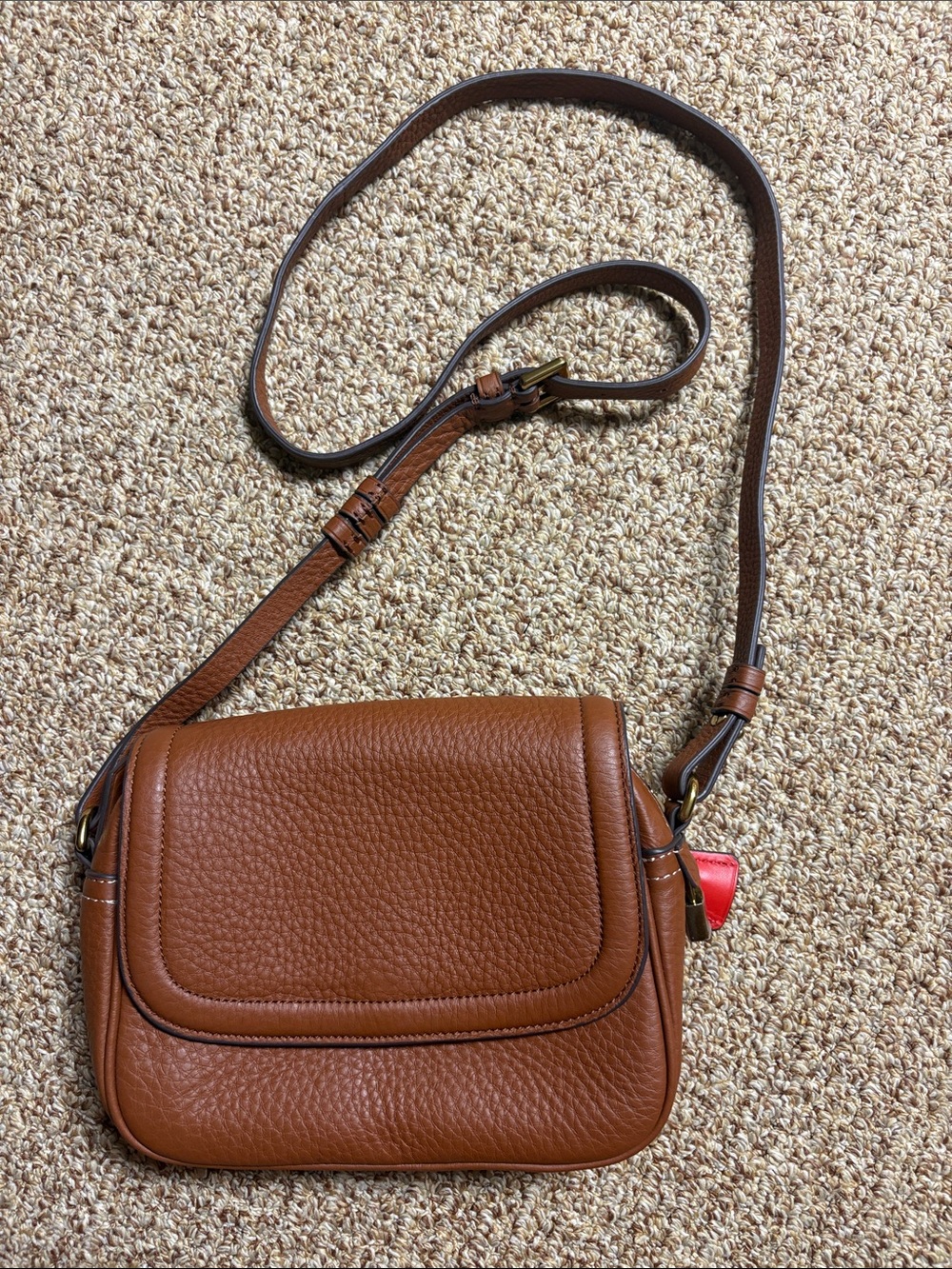 J Crew Signet Brown Pebbled Leather Crossbody NEW